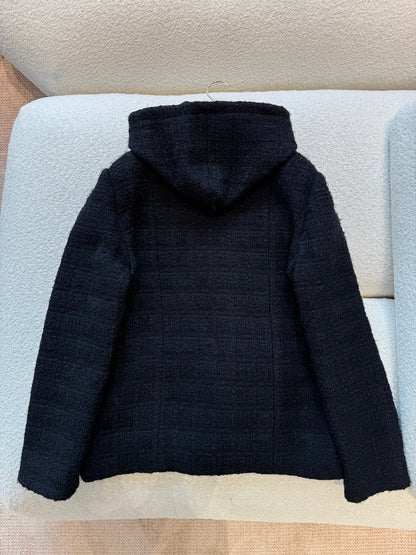 CC 25B Black Plaid Hooded Tweed Jacket