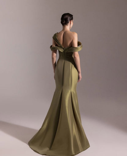 Sleeveless Mermaid Sweetheart Off Shoulder Prom Dress With Pleated