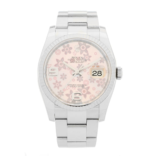 Stainless Steel 18K White Gold 36mm Oyster Perpetual Datejust Watch Pink Flowers 116234