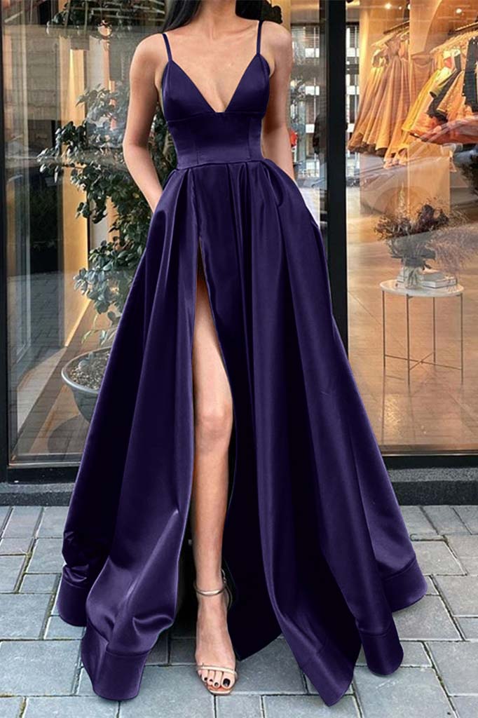 Gorgeous Dark Green Prom Dress Slit With Pockets