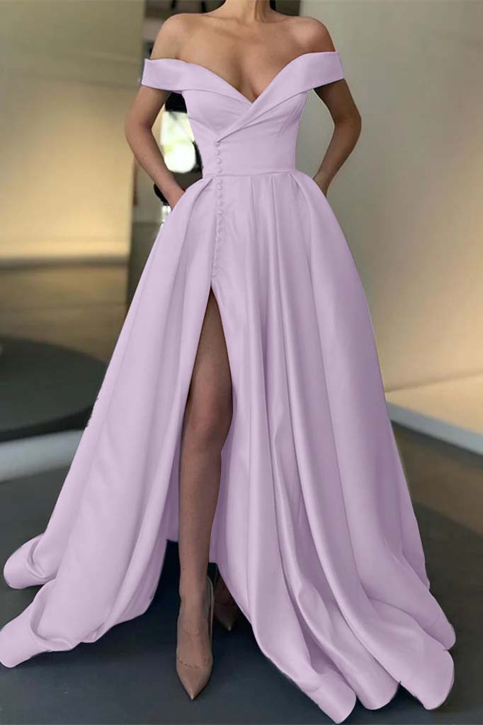 Long Slit Prom Off-the-Shoulder Dress