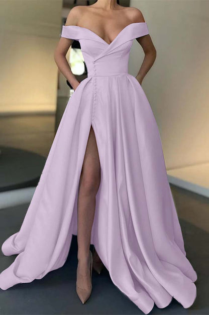 Long Slit Prom Off-the-Shoulder Dress
