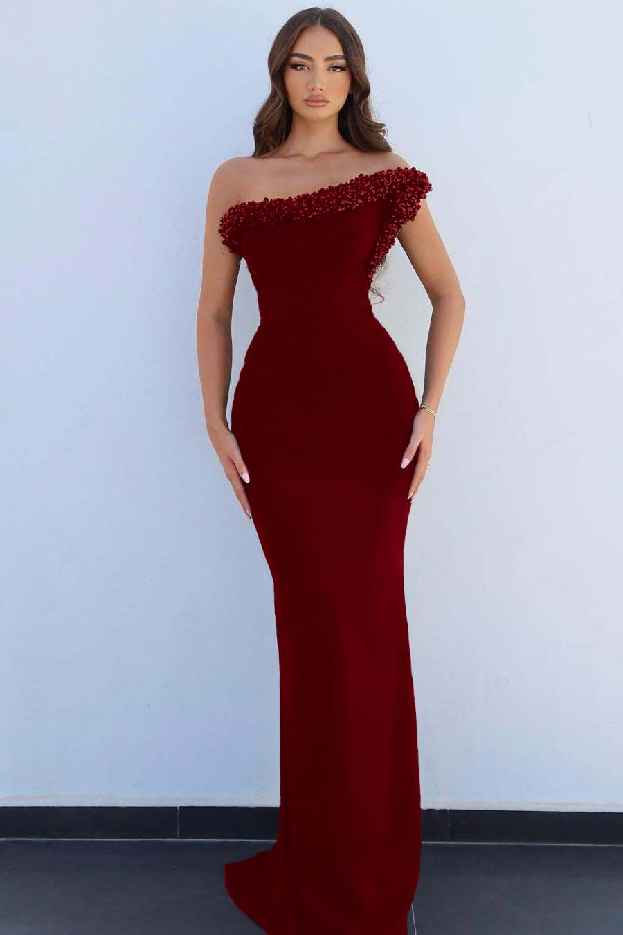 Black One Shoulder Sleeveless Mermaid Long Prom Dress With Beading