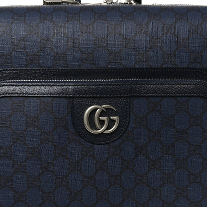 GG Supreme Monogram Textured Dollar Calfskin Web Ophidia Small Savoy Cabin Trolley Black Blue