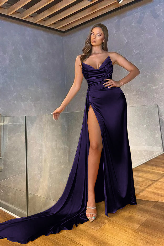 Mermaid Long Pleated Slit Prom Dress