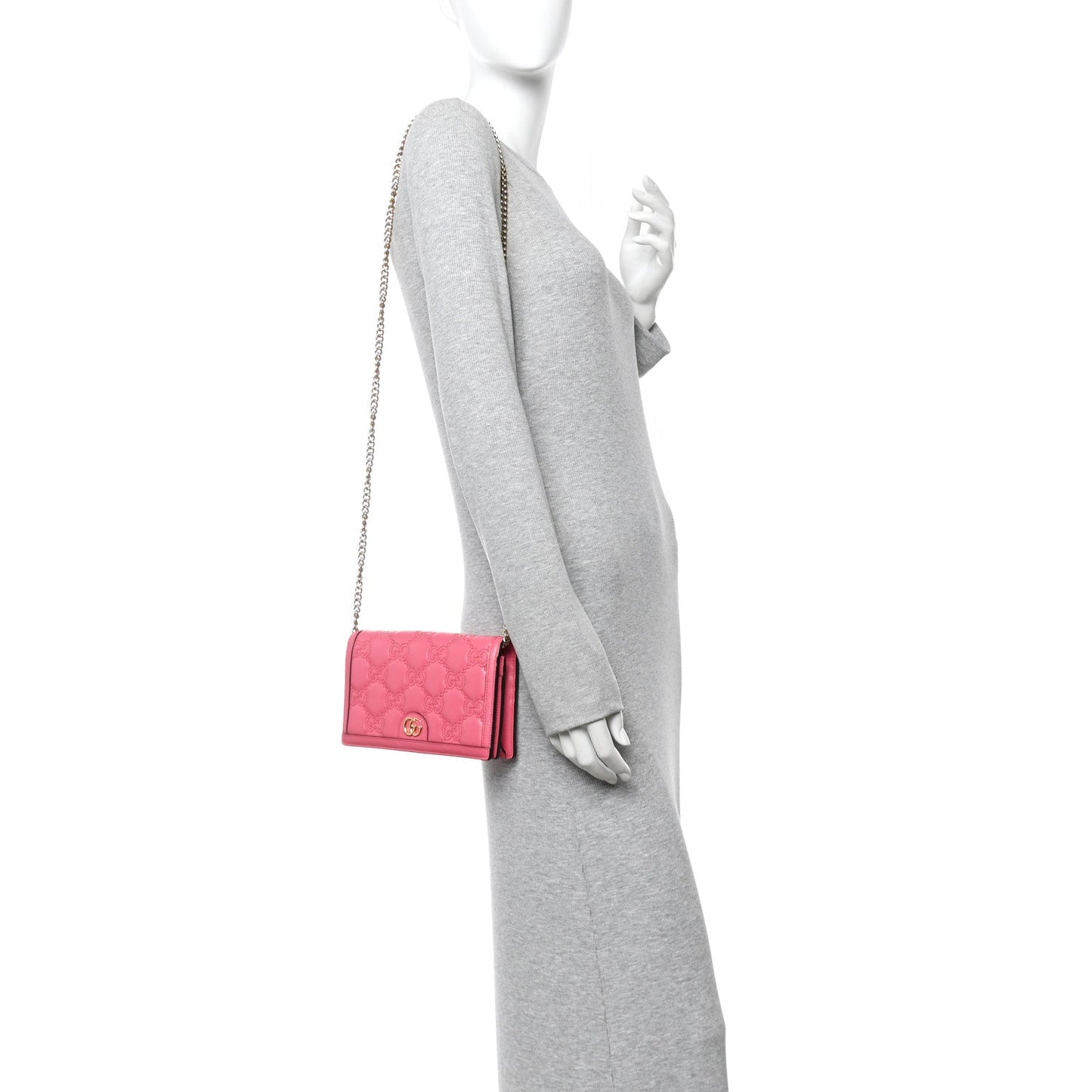 Calfskin GG Matelasse Chain Wallet Rhodamine Pink