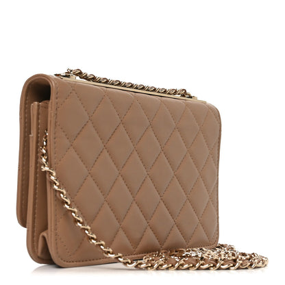 Lambskin Quilted Trendy CC Wallet On Chain WOC Beige