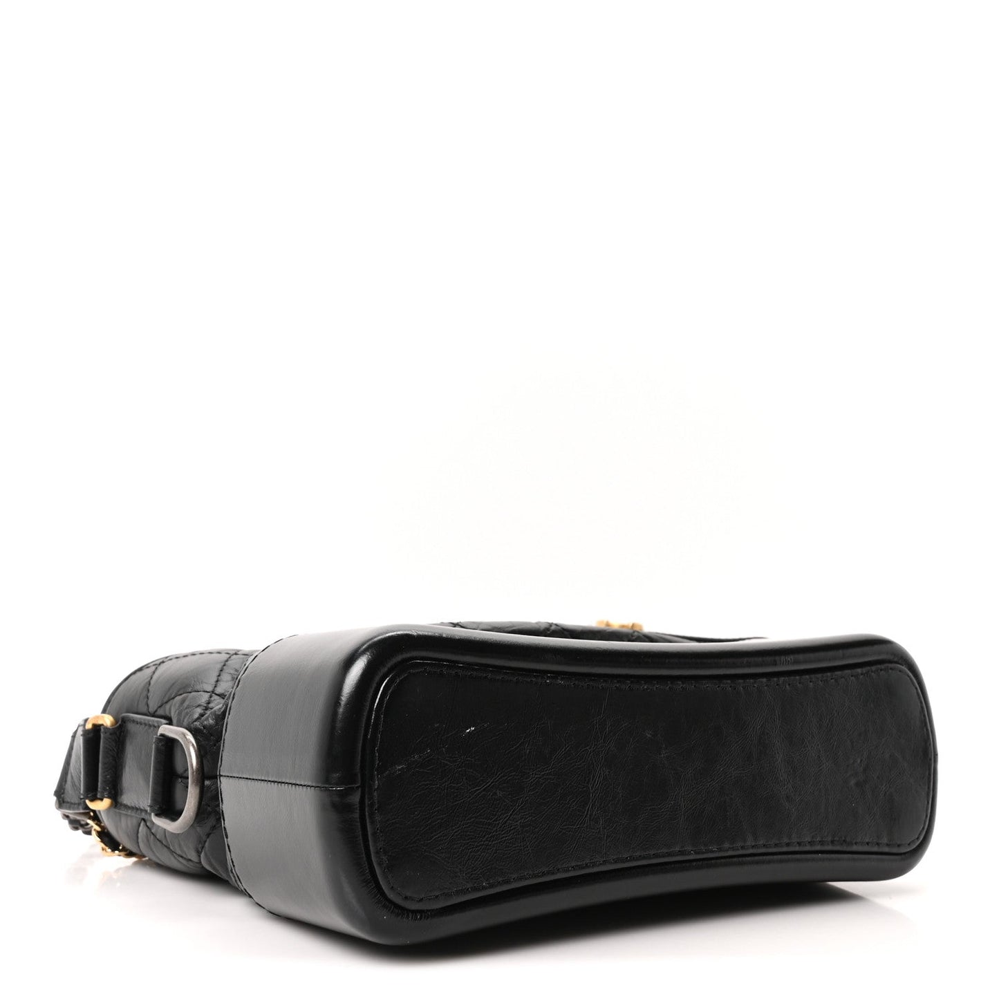 Aged Smooth Calfskin Quilted Medium Gabrielle Logo Hobo Black