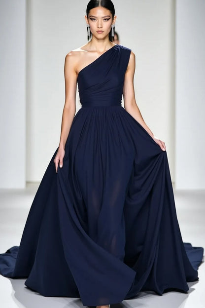 Sleeveless One Shoulder Straps A Line Prom Dress