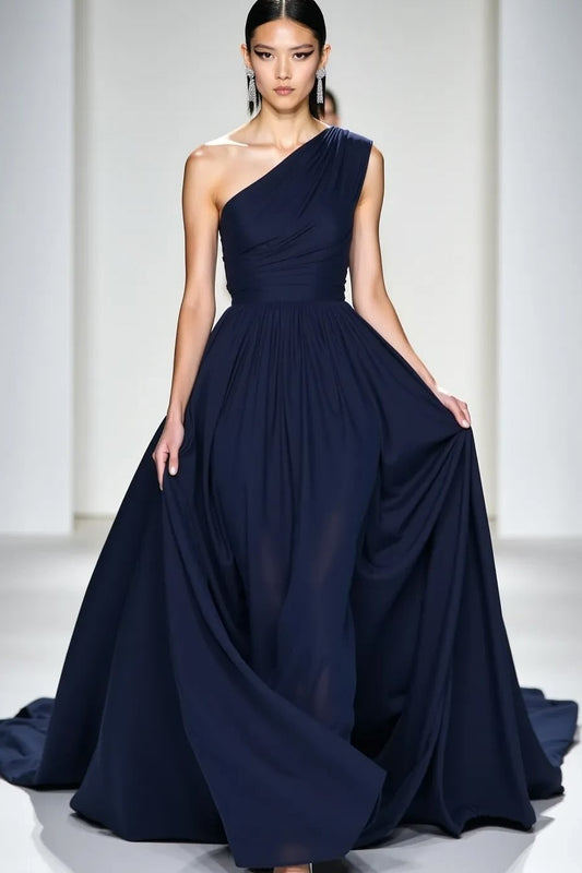 Sleeveless One Shoulder Straps A Line Prom Dress