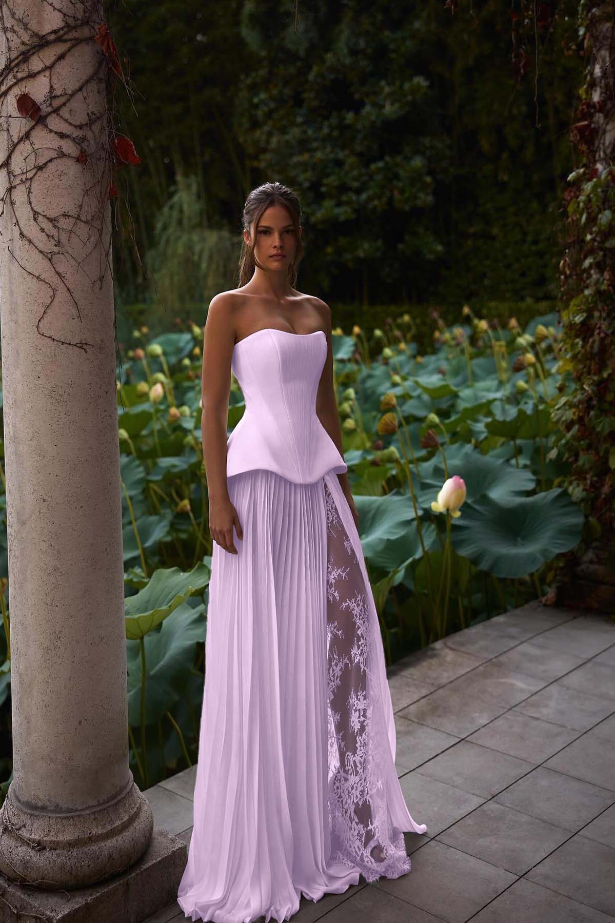 White Sleeveless Strapless Prom Dress With Pleated