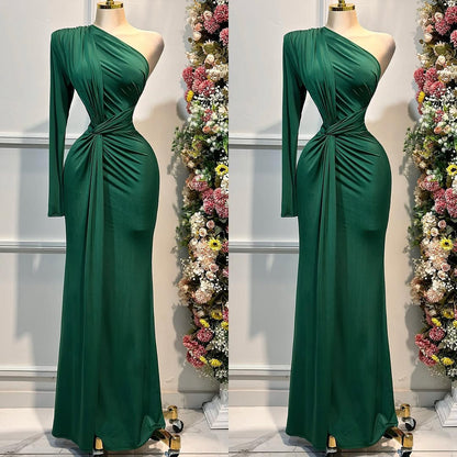 Simple Long Sleeveless One-Shoulders Mermaid Prom Dress