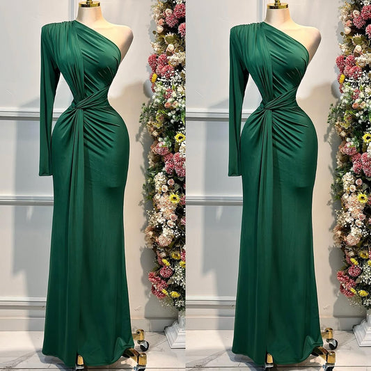 Simple Long Sleeveless One-Shoulders Mermaid Prom Dress