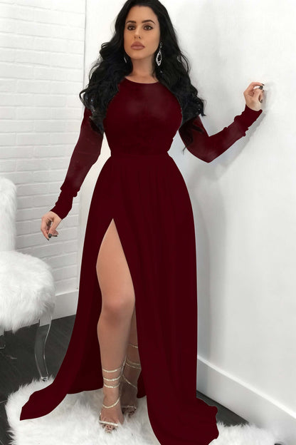 Sequins Long Sleeves Prom Dress Front Split