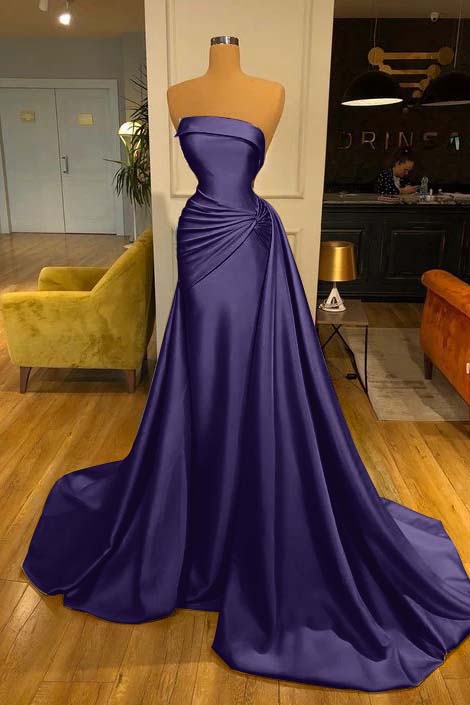 Strapless Baby Blue Elegant Mermaid Evening Dress Long With Ruffle
