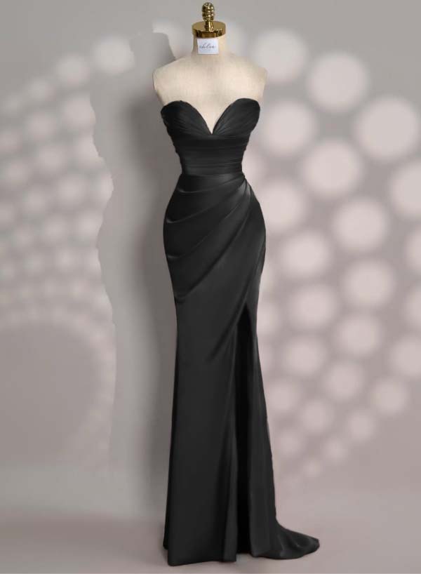 Charming Red Slit Pleated Evening Dress