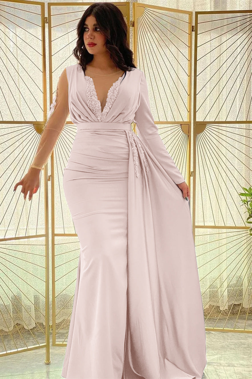 Mermaid Long Sleeves Prom Dress Slit With Ruffle