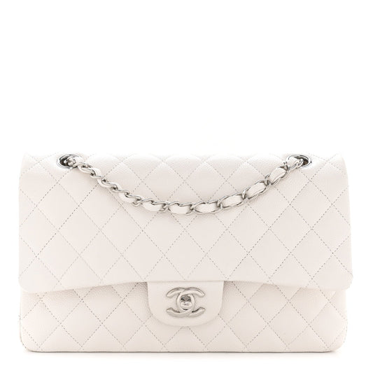Caviar Quilted Medium Double Flap White