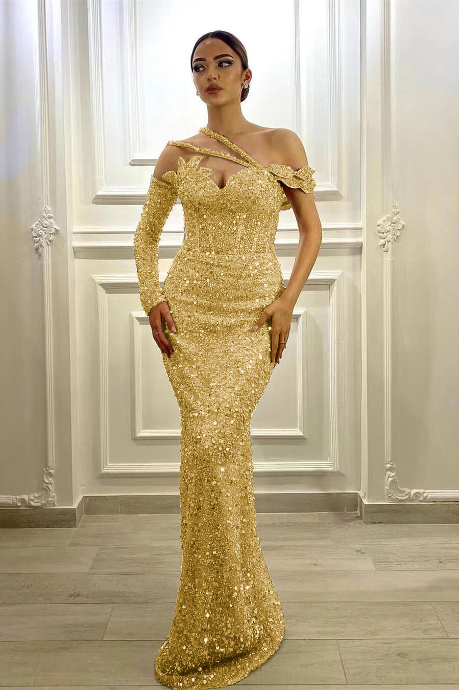 Gorgeous Long Sleeves Lavender Sequins Prom Dress Mermaid