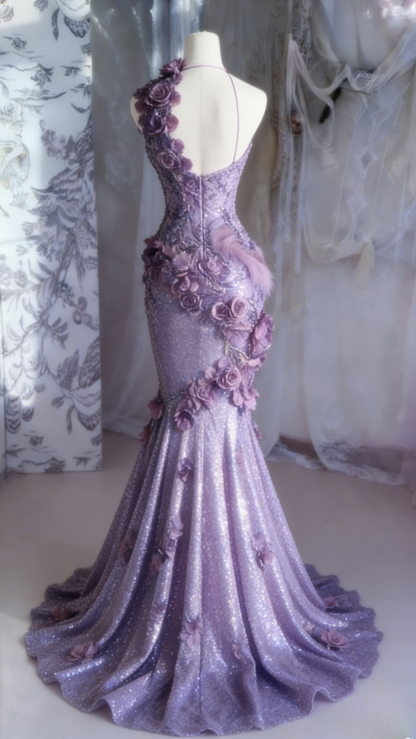 Elegant Halter Mermaid Burgundy Long Prom Dresses Sequin Burgundy Evening Dresses EP05112