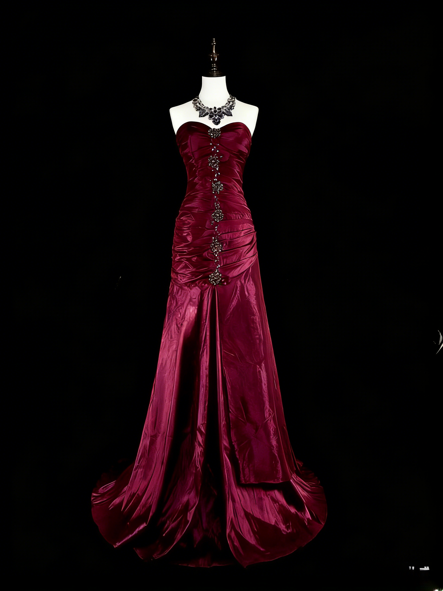 Vintage Strapless Sheath Long Prom Dresses Satin Navy Blue Evening Dresses Sleeveless Navy Blue Birthday Dresses EP05675