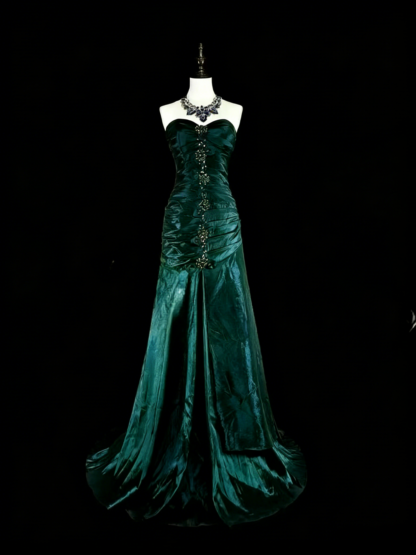 Vintage Strapless Sheath Long Prom Dresses Satin Navy Blue Evening Dresses Sleeveless Navy Blue Birthday Dresses EP05675