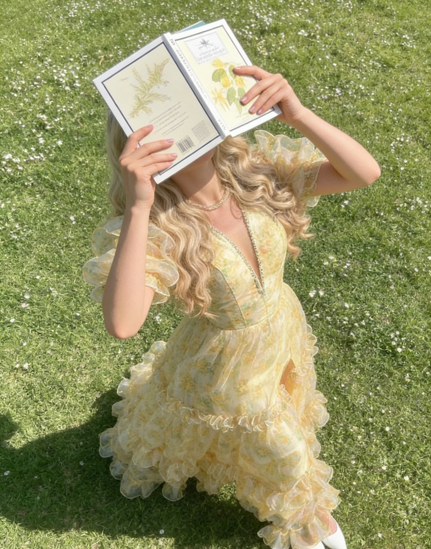 Fairy A-Line Long Yellow Prom Dresses Floral Tulle Yellow Evening Dresses Yellow Christmas Party Dresses   EP05684