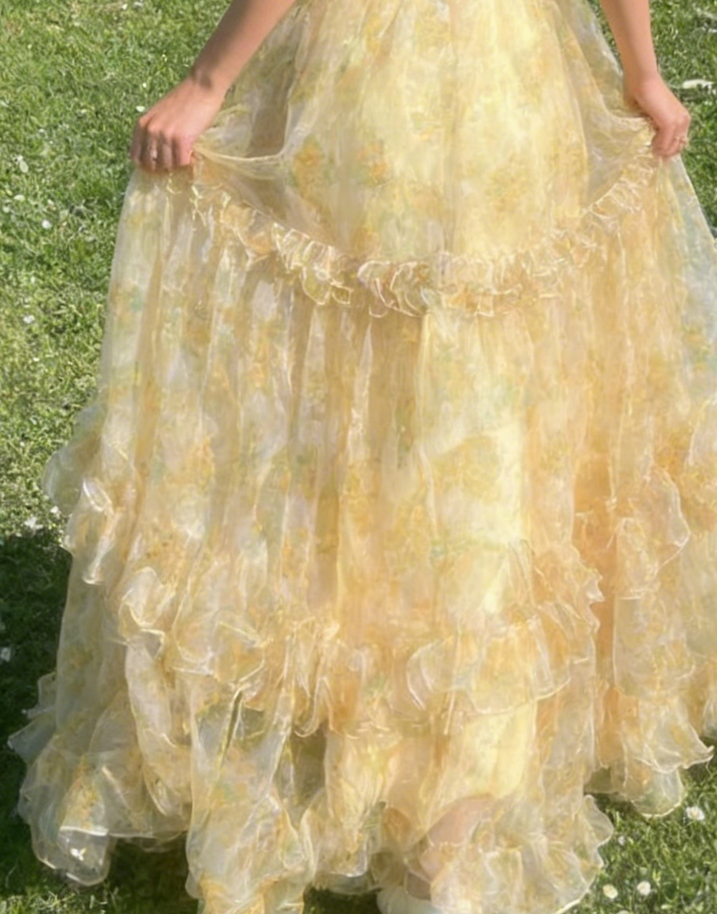 Fairy A-Line Long Yellow Prom Dresses Floral Tulle Yellow Evening Dresses Yellow Christmas Party Dresses   EP05684