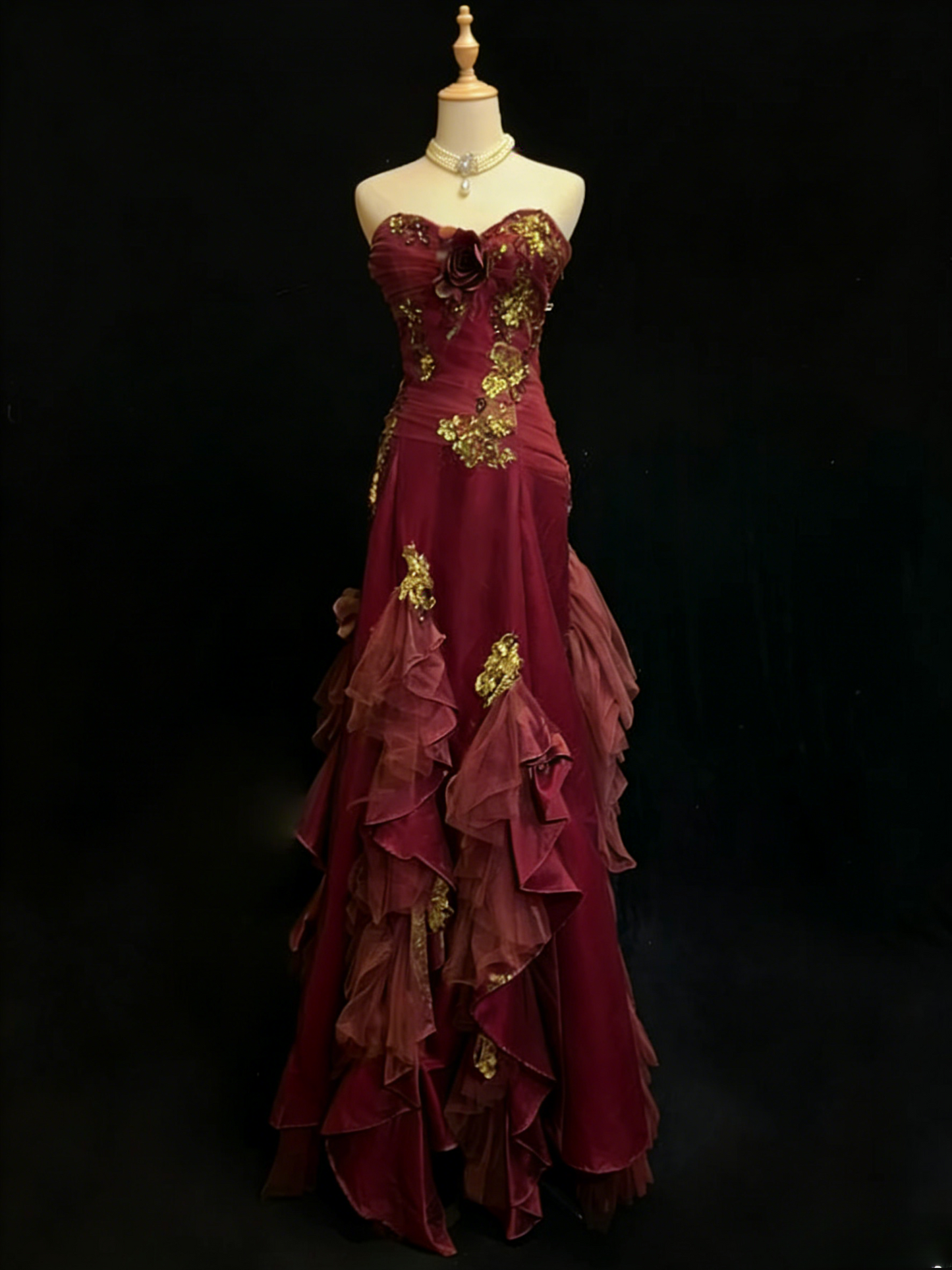 Glam Green Long Prom Dresses Appliques Sheath Evening Dresses Satin Strapless Formal Dresses EP06105