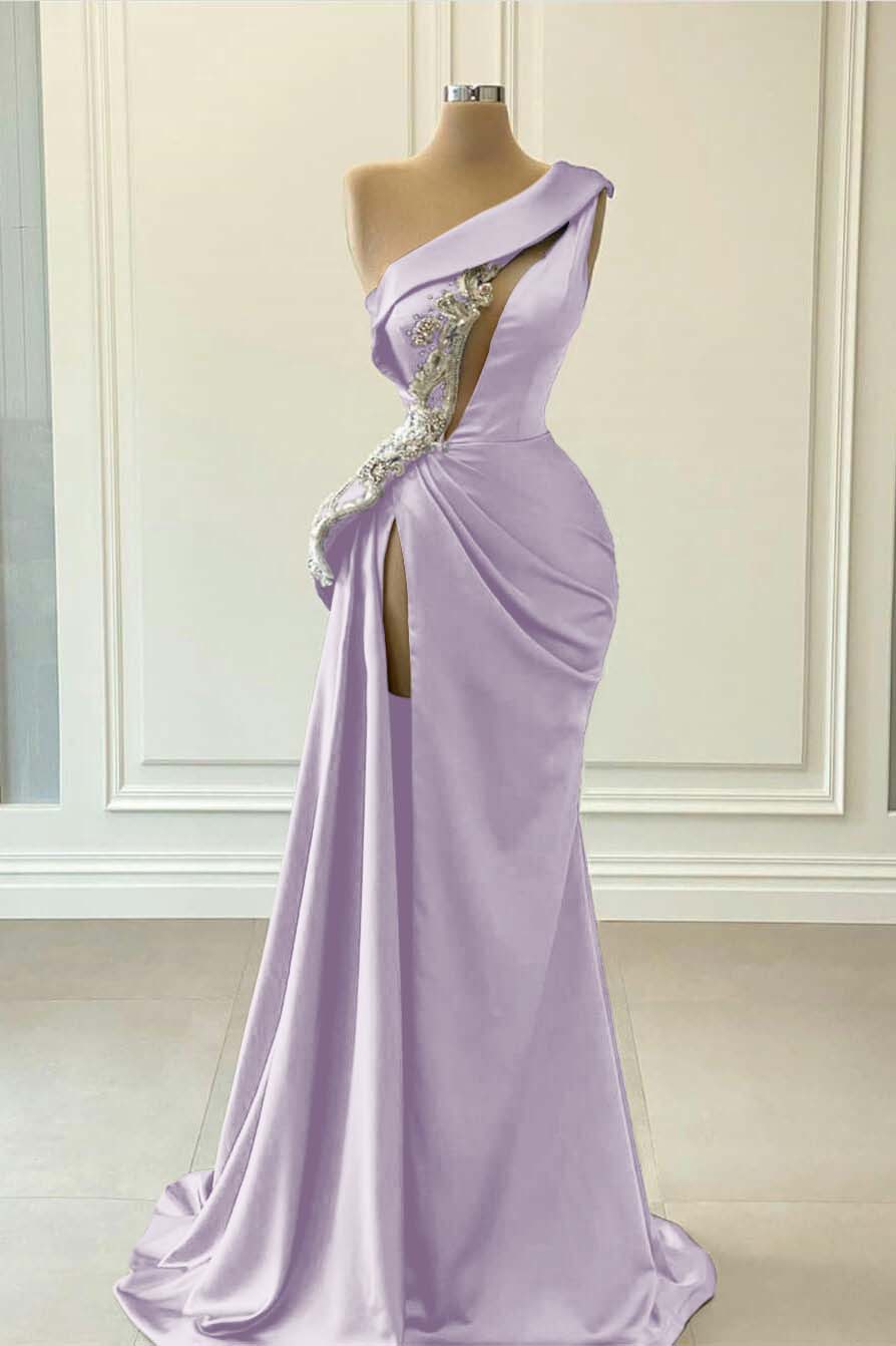 One Shoulder Blue Mermaid Prom Dress With Beaded