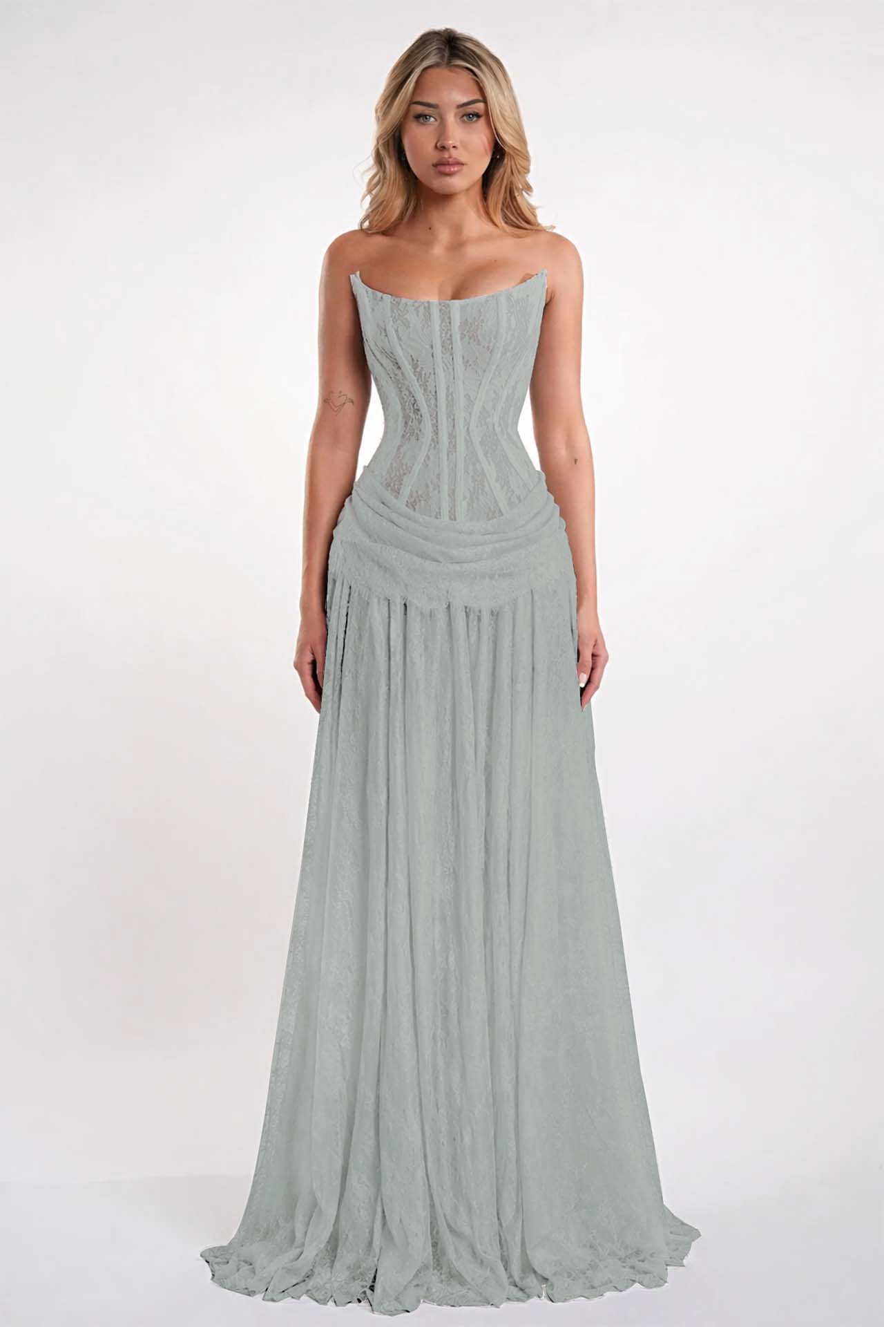 Elegant Black Strapless Evening Dress Sheath Floor Length With Lace