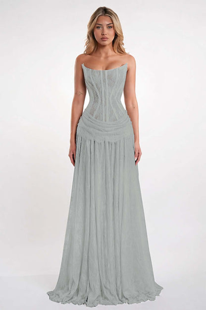 Elegant Black Strapless Evening Dress Sheath Floor Length With Lace