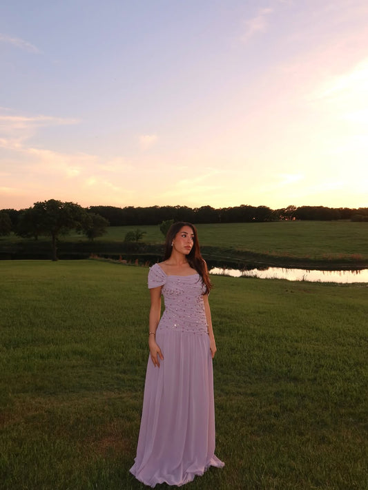 Chic Dusty Rose One Shoulder Chiffon Evening Dress With Beaded
