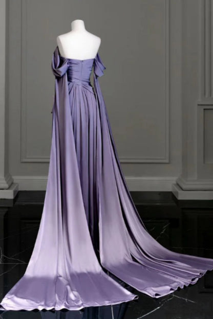 Sleeveless Off-The-Shoulder Pleated Long Prom Dress With Trailing On Both Sides