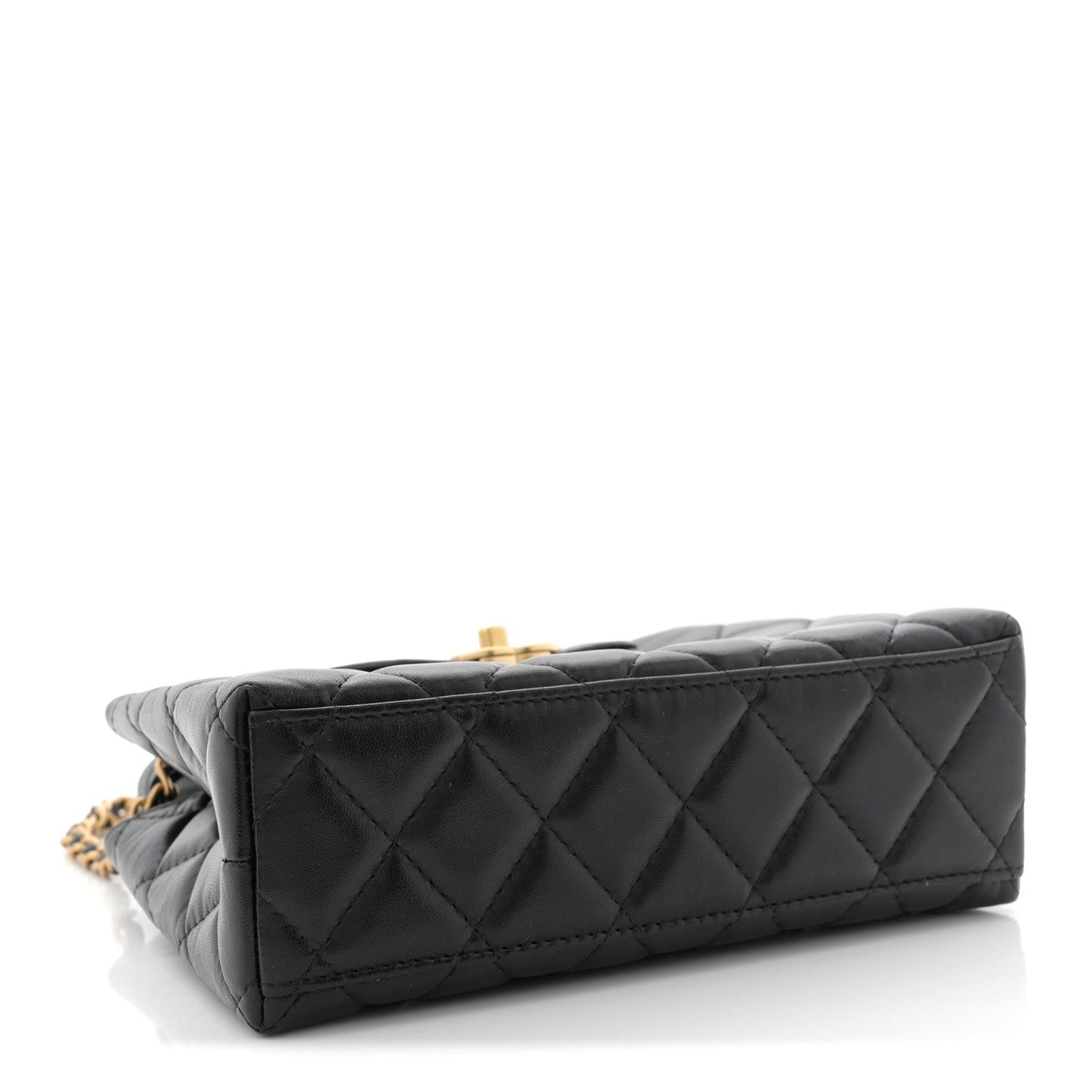 Shiny Aged Calfskin Quilted Nano Kelly Shopper Black