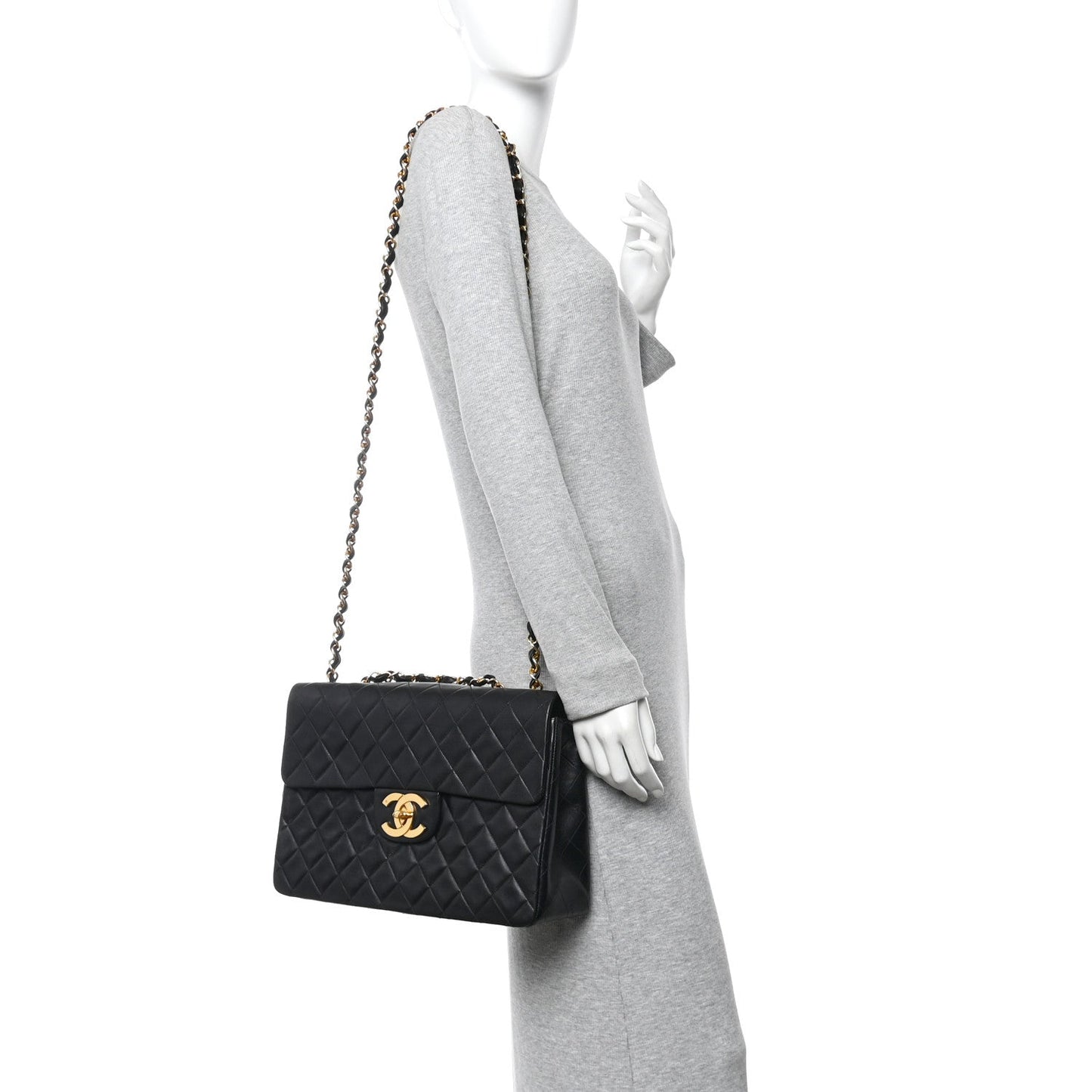 Lambskin Quilted XL Jumbo Single Flap Black