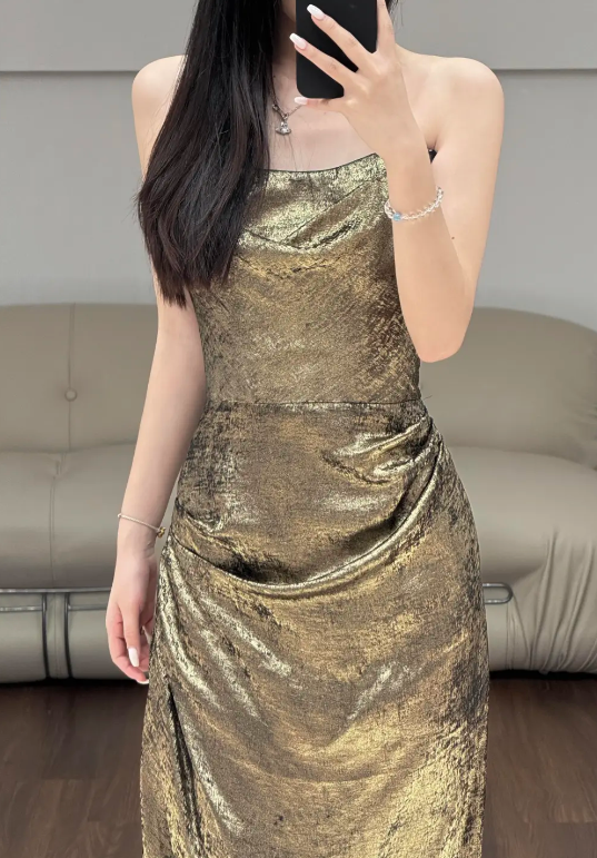 Gold Sheath Evening Dress Birthday Outfit Prom Party Dress  fg8608