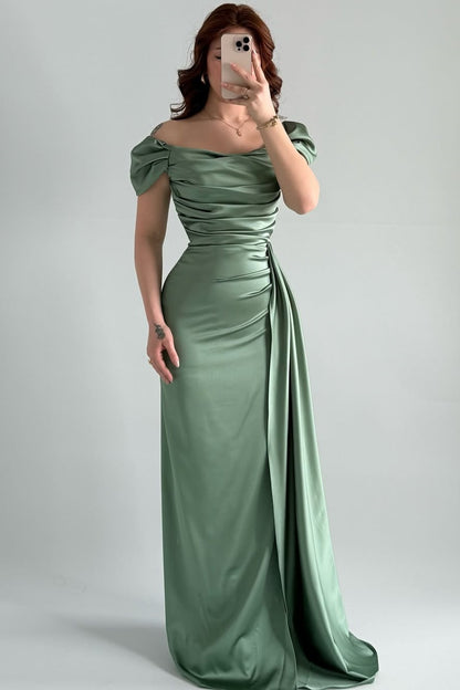 Sleeveless Strapless Off-Shoulders Pleated Prom Dress With Split