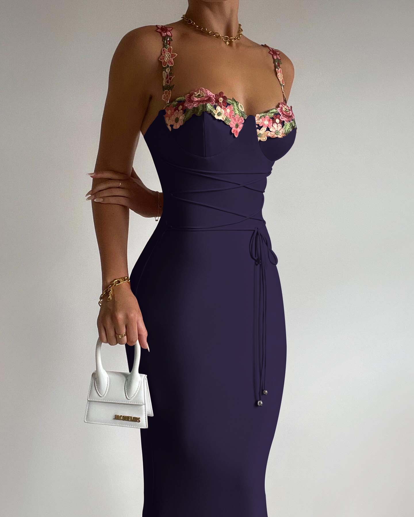 Elegant Customizable Pink Floral Sling Sheath Wrap Prom Dress