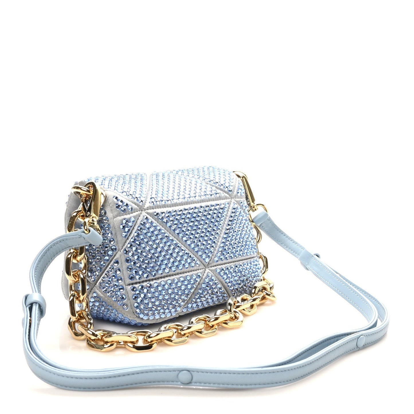 Satin Crystal Mini Bag With Chain Celeste