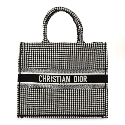 Canvas Houndstooth Embroidered Large Book Tote Black White