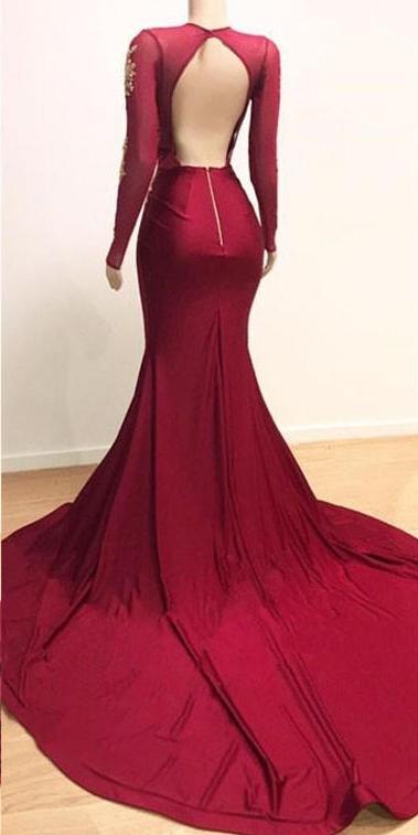 Long Sleeves Mermaid Elegant Evening Dresses With Lace Appliques