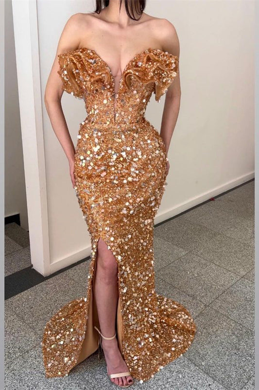 Gold Sequins Mermaid Evening Dress Sleeveless