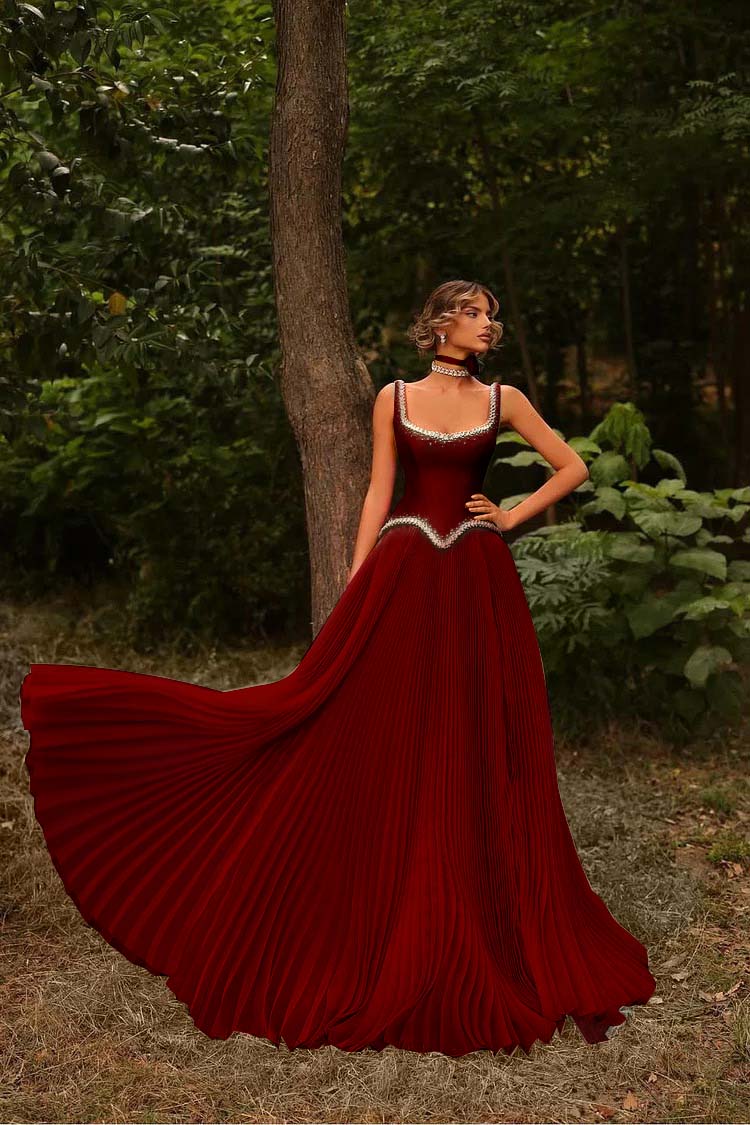 Sleeveless Spaghetti Straps Prom Dress With Beads