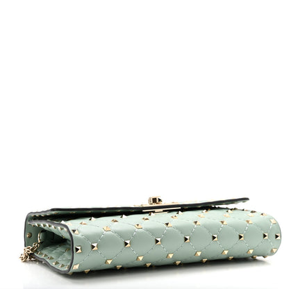 Lambskin Rockstud Spike Wallet on Chain Morning Dew