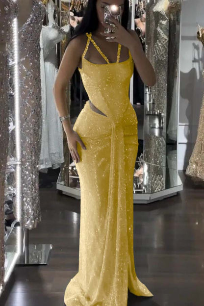 Sparkle Luxurious Beaded Prom Dress With Slit