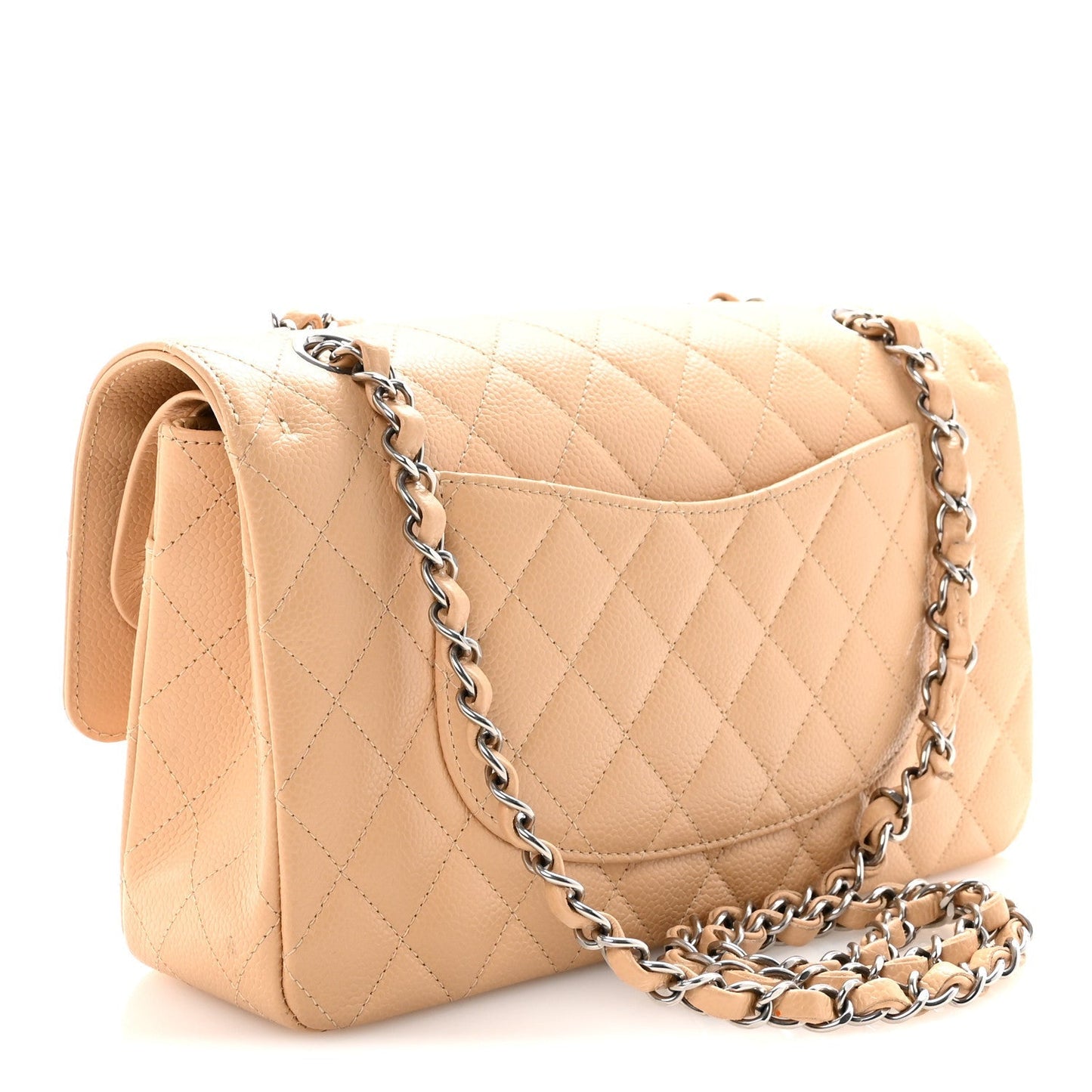 Caviar Quilted Medium Double Flap Beige