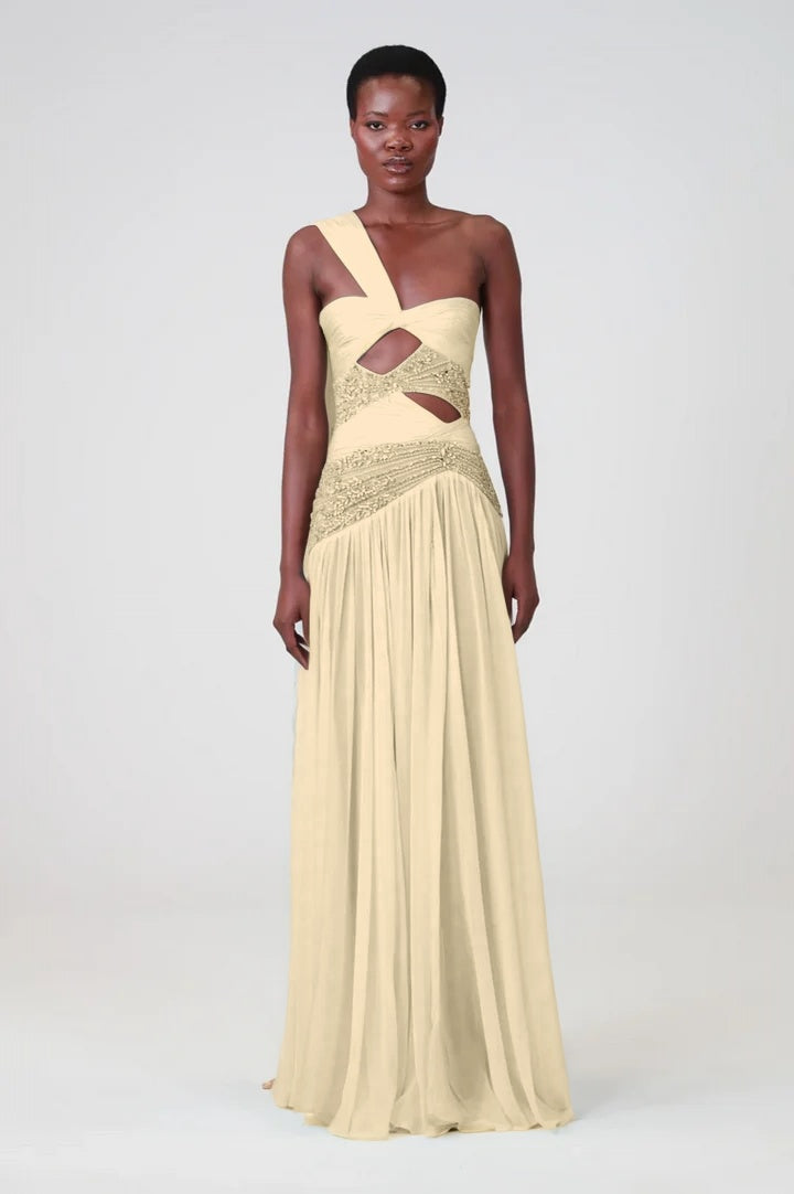 Charming Blue Sleeveless One Shoulder Long Evening Dress with Sequins