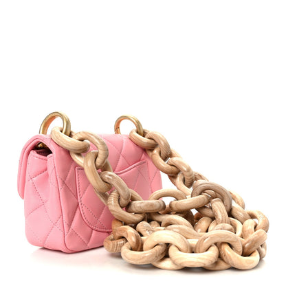 Lambskin Wenge Quilted Mini Fashion Wood Square Flap Pink
