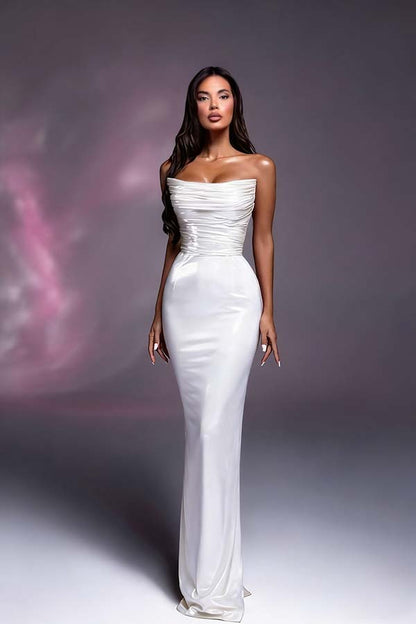 Fuchsia Strapless Long Prom Dress Mermaid Sleeveless
